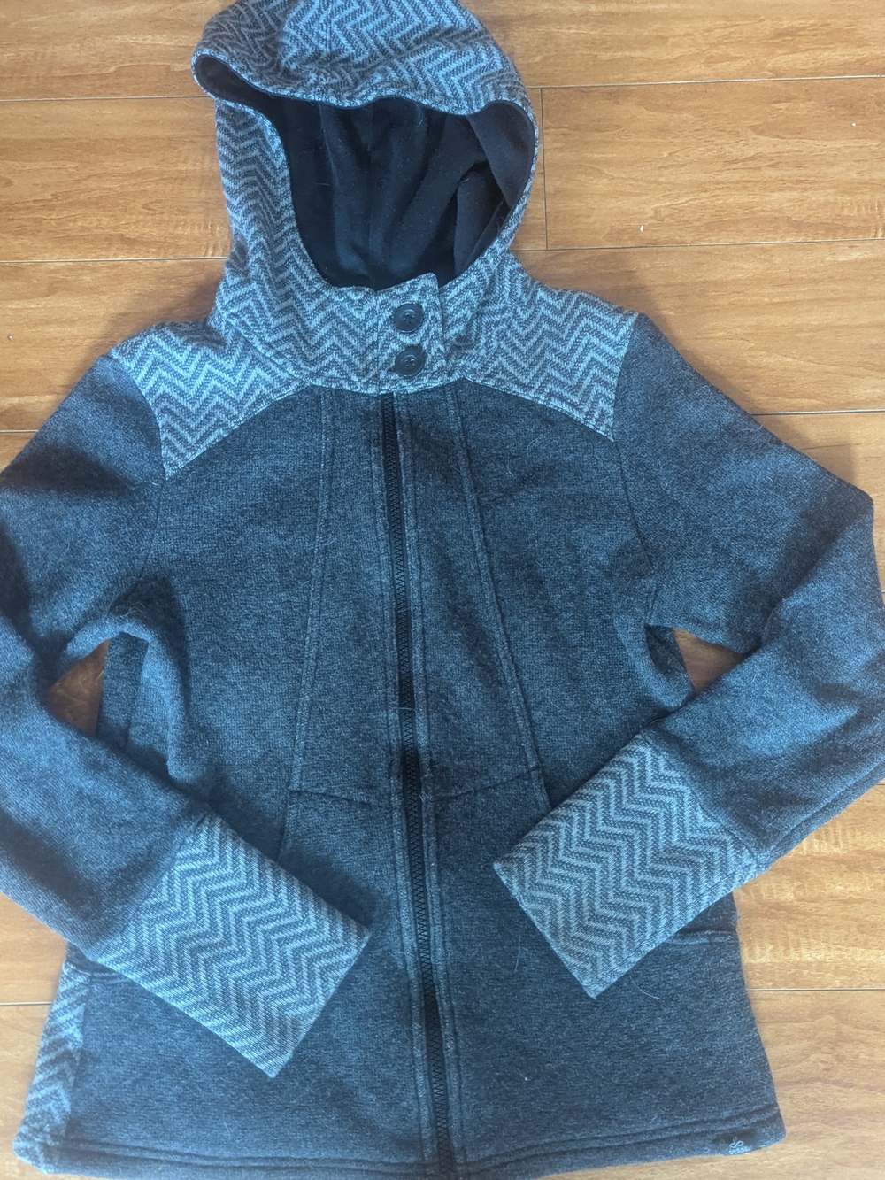 Prana Eden Wool Blend Grey Hooded Zip Sweater